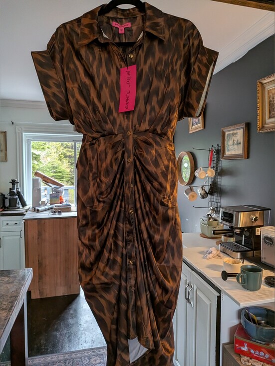 Betsey Johnson Dresses & Skirts - NWT* Betsey Johnson Ruched Button-Down Animal Print Hi Lo Belted Gown Size Small